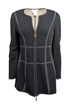 Escada - Black Knit Jacket w/ Cream Trim Detail Sz 8