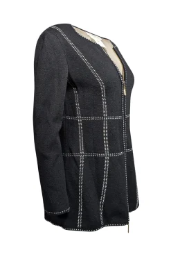 Escada - Black Knit Jacket w/ Cream Trim Detail Sz 8