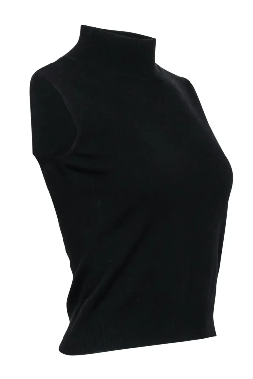 Escada - Black Mock Neck Wool Blend Sleeveless Top Sz 4