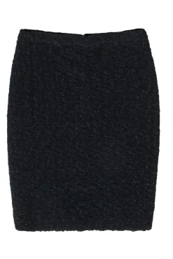 Escada - Black Swirled Crinkled Textured Pencil Skirt w/ Gold Accents Sz 10