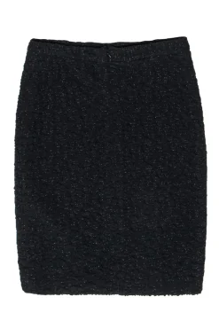 Escada - Black Swirled Crinkled Textured Pencil Skirt w/ Gold Accents Sz 10