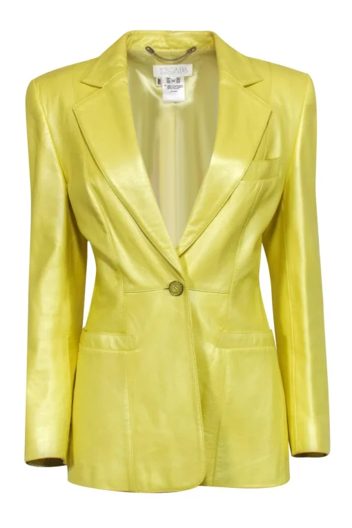 Escada - Bright Yellow Leather Single Button Blazer Sz 8