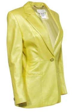 Escada - Bright Yellow Leather Single Button Blazer Sz 8
