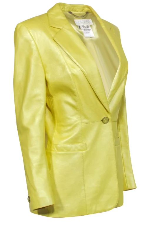 Escada - Bright Yellow Leather Single Button Blazer Sz 8