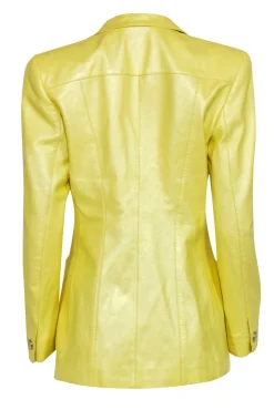 Escada - Bright Yellow Leather Single Button Blazer Sz 8