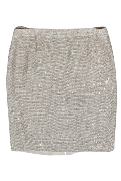 Escada - Bronze & Taupe Sequin Cotton Blend Tweed Pencil Skirt Sz 16