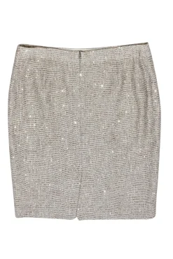 Escada - Bronze & Taupe Sequin Cotton Blend Tweed Pencil Skirt Sz 16