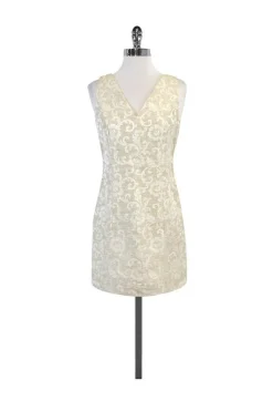 Escada - Cream & Tan Floral Print Sleeveless Dress Sz 4