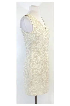 Escada - Cream & Tan Floral Print Sleeveless Dress Sz 4
