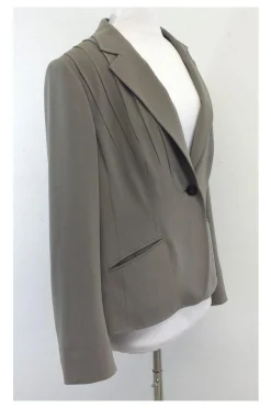 Escada - Grey Pleated Shoulder Single Button Blazer Sz 14