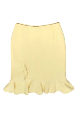 Escada - Light Yellow Wool Ruffled Pencil Skirt Sz 6