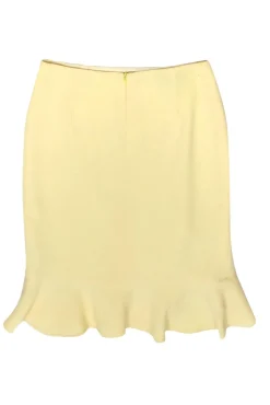 Escada - Light Yellow Wool Ruffled Pencil Skirt Sz 6