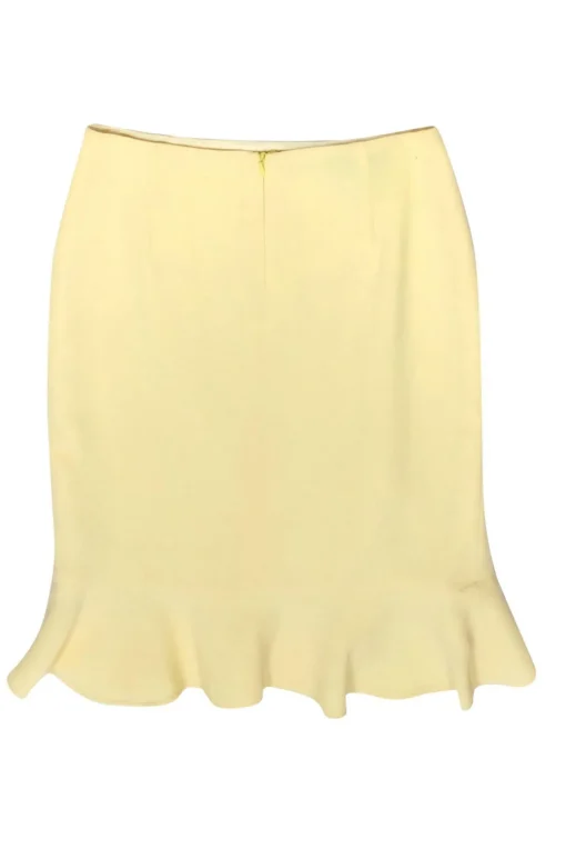 Escada - Light Yellow Wool Ruffled Pencil Skirt Sz 6