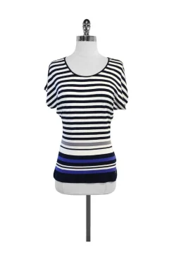Escada - Navy & White Striped Short Sleeve Top Sz S