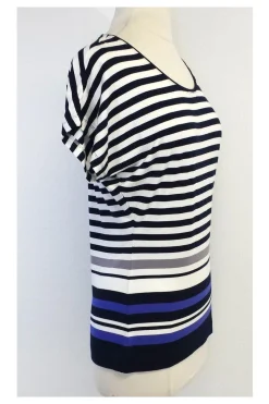 Escada - Navy & White Striped Short Sleeve Top Sz S