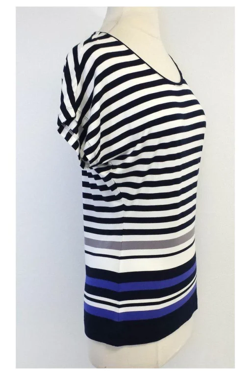 Escada - Navy & White Striped Short Sleeve Top Sz S