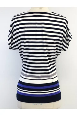 Escada - Navy & White Striped Short Sleeve Top Sz S