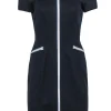 Escada - Navy Cap Sleeve Sheath Dress w/ White Zippers Sz 6