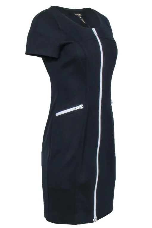 Escada - Navy Cap Sleeve Sheath Dress w/ White Zippers Sz 6