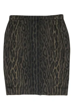 Escada - Olive & Black Leopard Print Wool Blend Pencil Skirt Sz 10