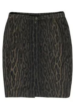 Escada - Olive & Black Leopard Print Wool Blend Pencil Skirt Sz 10