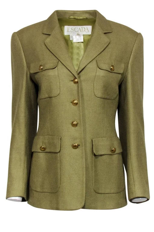 Escada - Olive Green Blazer w/ Gold Button Detail Blazer Sz 8