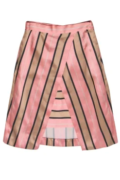Escada - Pink, Tan & Grey Striped Crisscross Skirt Sz 4