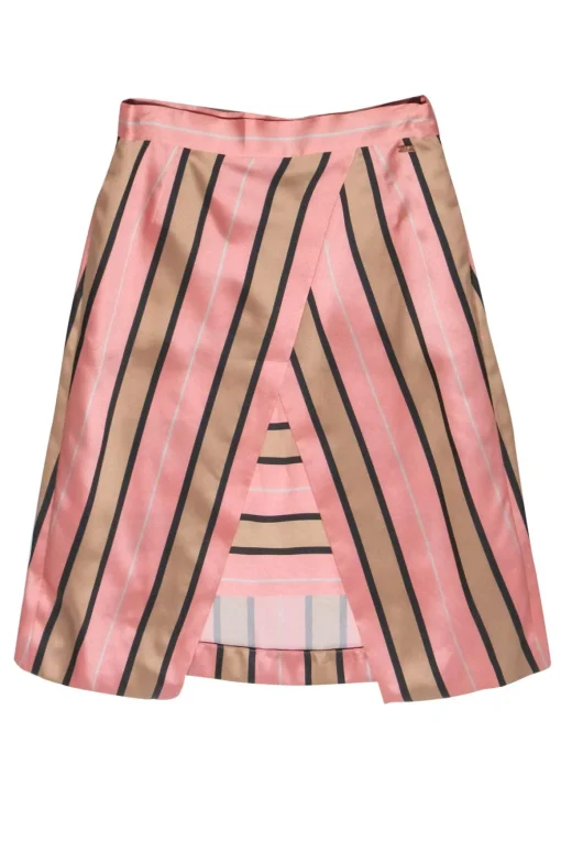 Escada - Pink, Tan & Grey Striped Crisscross Skirt Sz 4