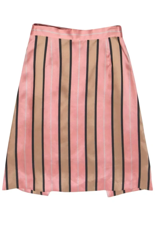 Escada - Pink, Tan & Grey Striped Crisscross Skirt Sz 4
