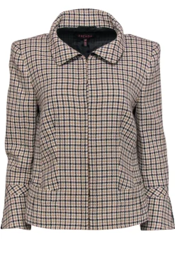 Escada - Taupe & White Herringbone Tweed Blazer Sz 10