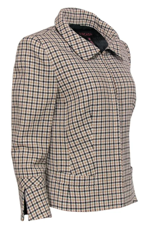 Escada - Taupe & White Herringbone Tweed Blazer Sz 10
