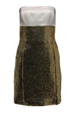 Escada - Vintage Gold Sequined Strapless Mini Dress Sz S