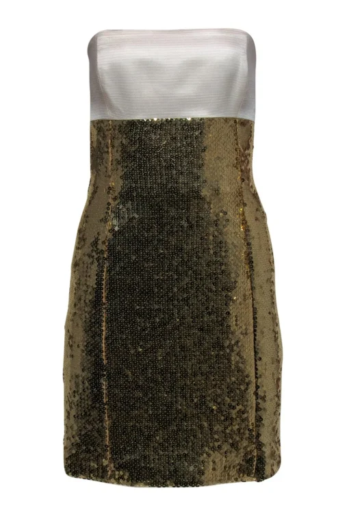 Escada - Vintage Gold Sequined Strapless Mini Dress Sz S