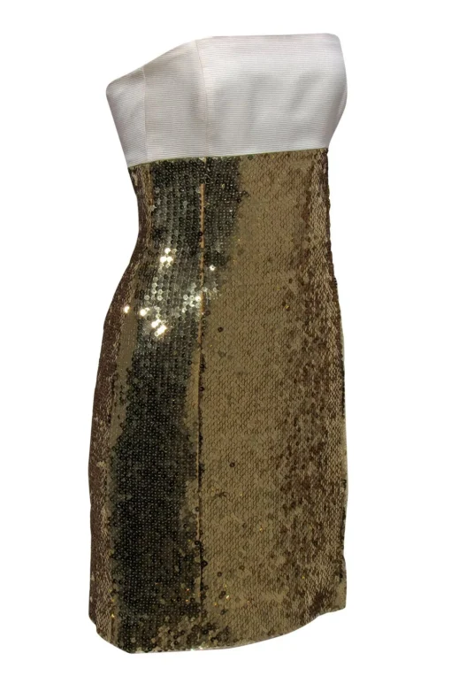 Escada - Vintage Gold Sequined Strapless Mini Dress Sz S