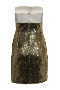 Escada - Vintage Gold Sequined Strapless Mini Dress Sz S
