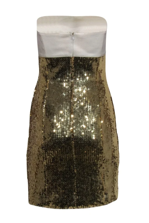 Escada - Vintage Gold Sequined Strapless Mini Dress Sz S