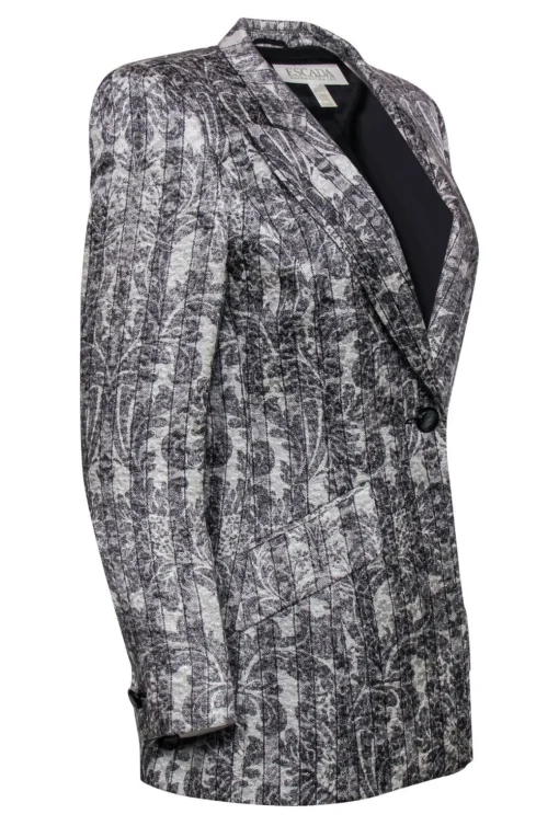 Escada - Vintage White & Gray Tapestry Printed Blazer Sz 6