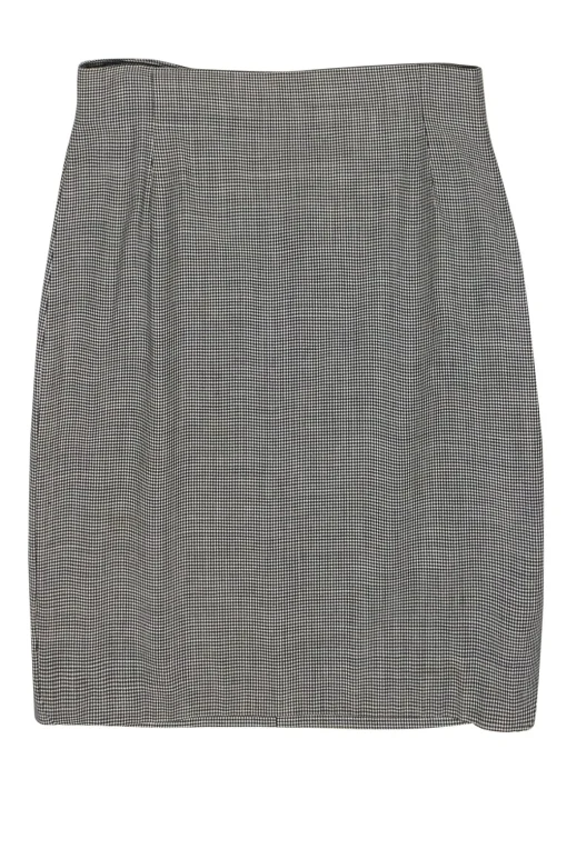 Escada - White & Black Houndstooth Print Wool Pencil Skirt Sz 12