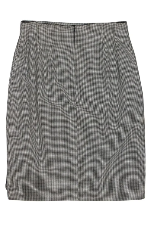 Escada - White & Black Houndstooth Print Wool Pencil Skirt Sz 12