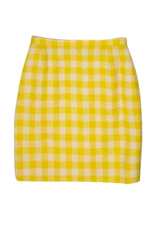 Escada - Yellow Checked Wool Blend Pencil Skirt Sz 8