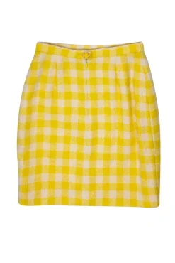 Escada - Yellow Checked Wool Blend Pencil Skirt Sz 8
