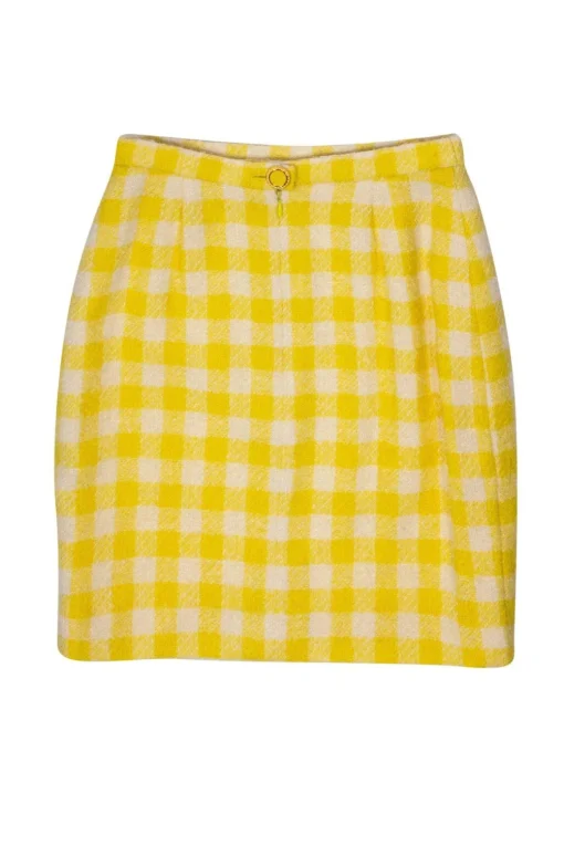 Escada - Yellow Checked Wool Blend Pencil Skirt Sz 8
