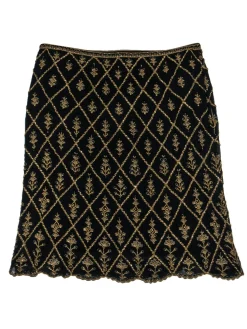Escada Couture - Black & Gold Beaded Silk Midi Skirt Sz 14