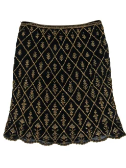 Escada Couture - Black & Gold Beaded Silk Midi Skirt Sz 14