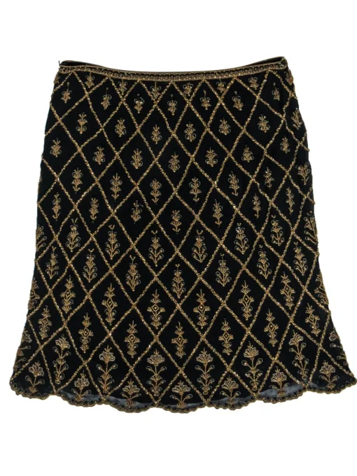 Escada Couture - Black & Gold Beaded Silk Midi Skirt Sz 14
