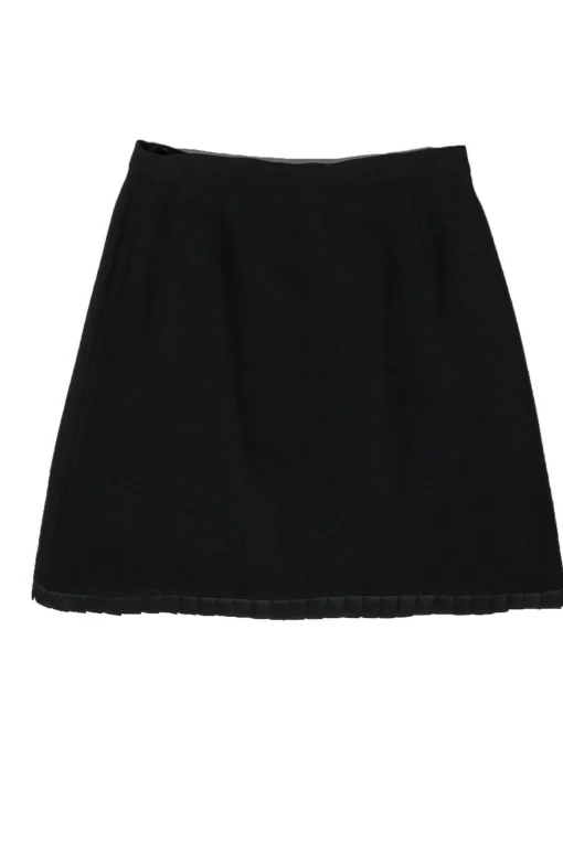 Escada Couture - Black Wool Skirt w/ Hem Pintucks Sz 10
