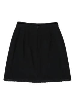 Escada Couture - Black Wool Skirt w/ Hem Pintucks Sz 10