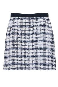 Escada Sport - Ivory & Navy Plaid Tweed Skirt Sz 8