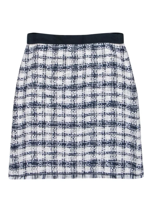 Escada Sport - Ivory & Navy Plaid Tweed Skirt Sz 8
