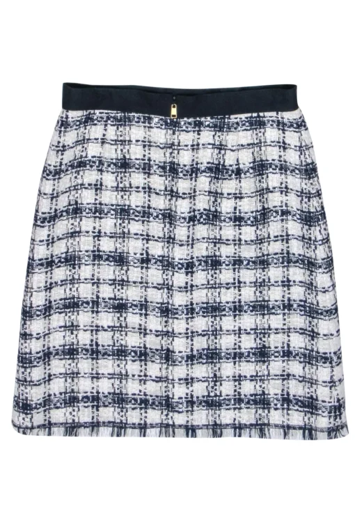 Escada Sport - Ivory & Navy Plaid Tweed Skirt Sz 8